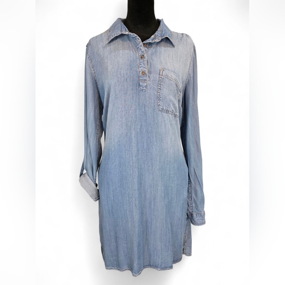 Maurices Chambray Denim Tunic Dress Women's Medium Light Wash Long Sleeve - Picture 1 of 9